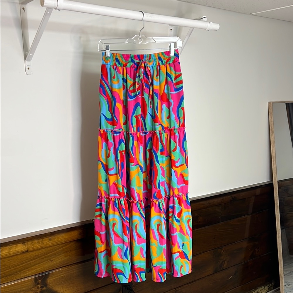 Amazon Colorful Abstract Print Maxi Skirt- M